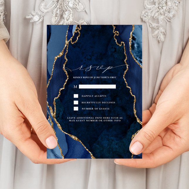 Invitation Marine Marbre & Gold Agate Wedding RSVP (Créateur téléchargé)