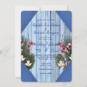 Invitation Marine - Mariage de fleurs bleu et rose