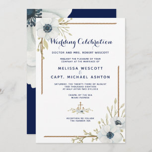 Invitation Marine marine officielle et Mariage d'anémone blan
