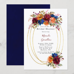 Invitation Marine Marsala Orange Floral Fête des mariées géom