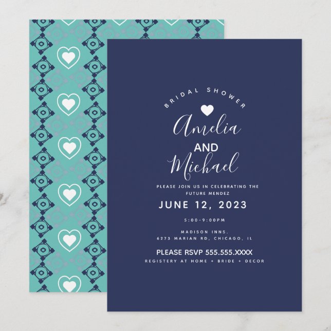 Invitation Marine méditerranéenne moderne Carreaux romantique (Devant / Derrière)
