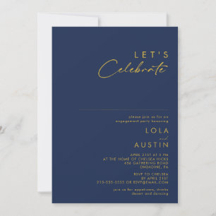 Invitation Marine minimaliste moderne bleu   Gold Fêtons