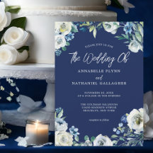 Marine moderne Bleu Blanc Floral Mariage d'hiver