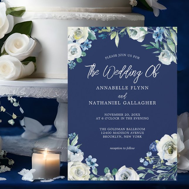 Invitation Marine moderne Bleu Blanc Floral Mariage d'hiver (Créateur téléchargé)
