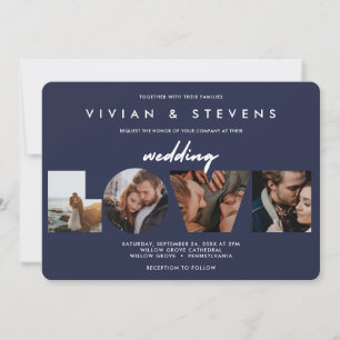Invitation Marine moderne bleu minimaliste amour photos Maria