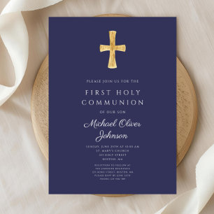 Invitation Marine moderne Bleu Religieux Garçon Première Comm