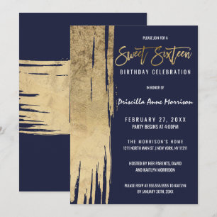 Invitation Marine moderne Blue Gold Simple Brushstrokes Sweet