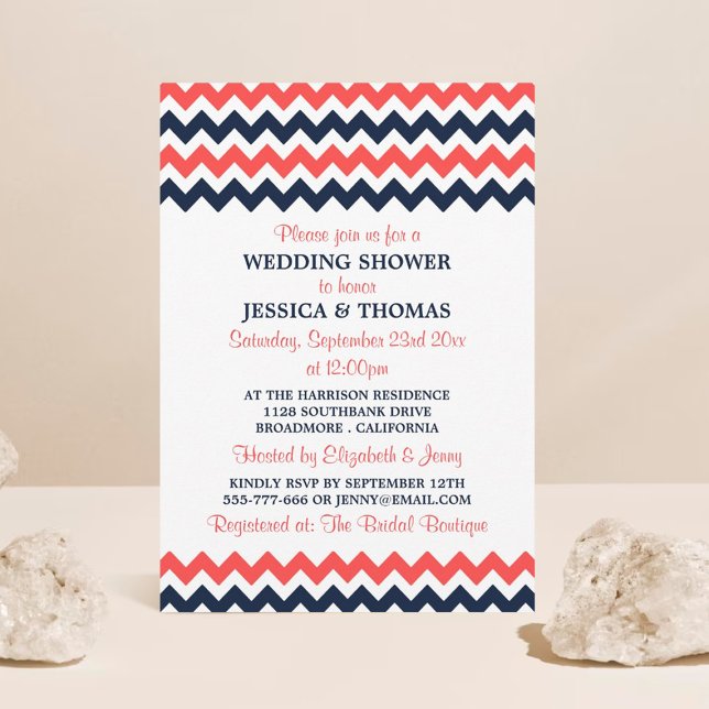 Invitation Marine moderne et Coral Chevron Wedding shower (Créateur téléchargé)