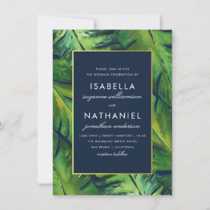 Invitation Marine moderne et Feuille vert Tropical Mariage