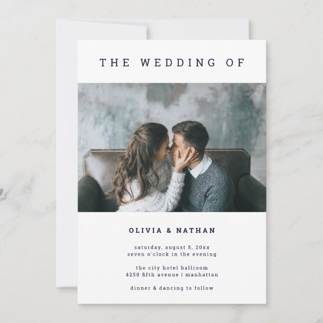 Invitation Marine moderne et minimale| Un Mariage photo (Devant)