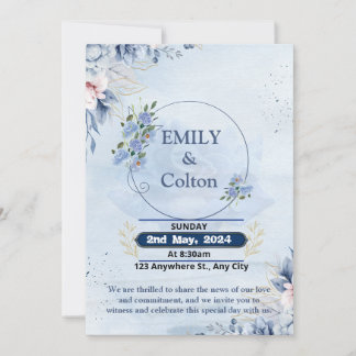 Invitation marine moderne & fleurs bleu clair Invitatiatiatia