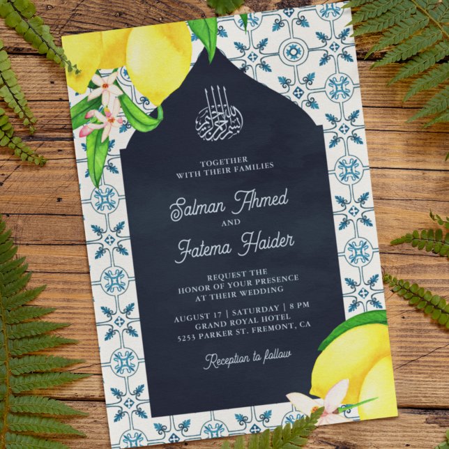 Invitation Marine Mosaïque Perse Citron Mariage islamique (Créateur téléchargé)