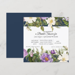 Invitation Marine n Lavender Ivory Roses Floral Fête des mari