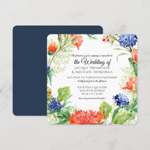 Invitation Marine n Orange Coral Mums Chardons Botanique Flor