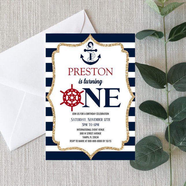 Invitation Marine Nautique Bleu Un 1er premier anniversaire (Créateur téléchargé)