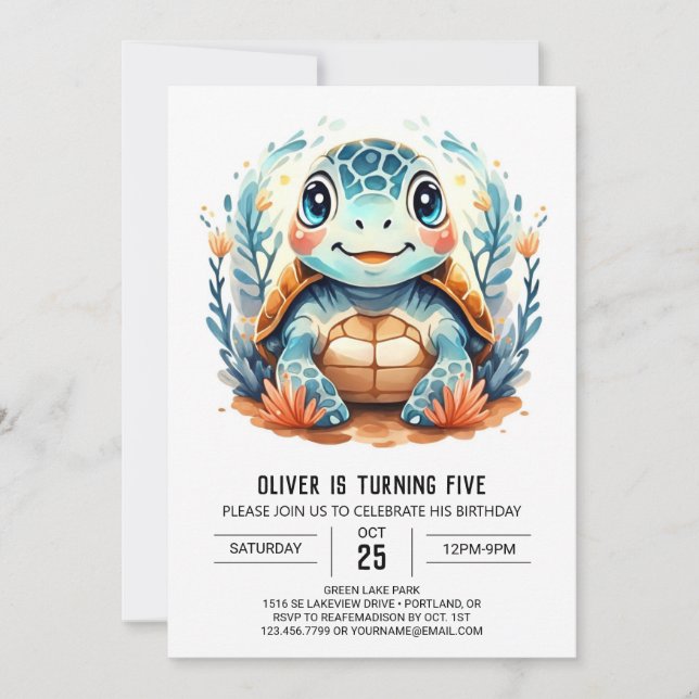 Invitation Marine Online Elegant Turtle Boy Anniversaire (Devant)