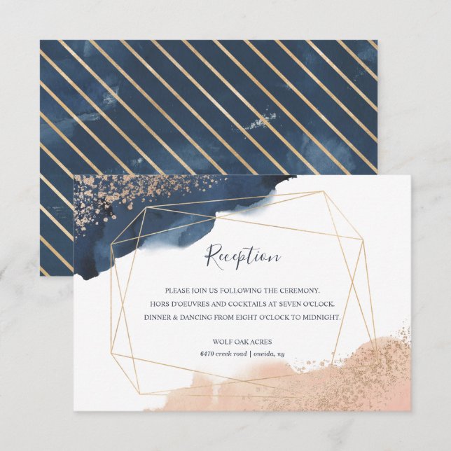 Invitation Marine, Or, Blush avec réception de cadre géométri (Devant / Derrière)