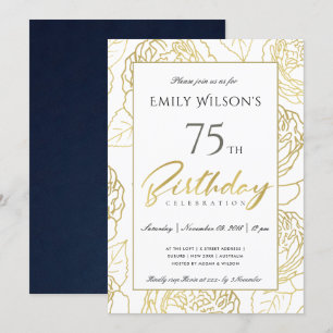 INVITATION MARINE OR ÉLÉGANT ROSE FLORAL TOUT ÂGE ANNIVERSAIR