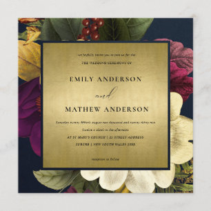 INVITATION MARINE OR VINTAGE RETRO BURGUNDY MARIAGE FLORAL