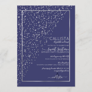 Invitation Marine Parties scintillant Argent Diagonal Confett