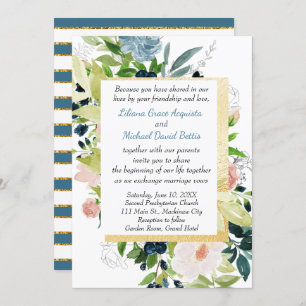 Invitation Marine Peach et or Aquarelle Mariage floral