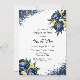 Invitation Marine Peony Citrus peint Floral Engagement Party