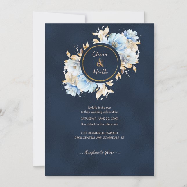 Invitation Marine profonde et Mariage bleu glace (Devant)