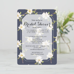 Invitation Marine Romantique Bleu Blanc Floral Douche nuptial