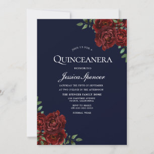 Invitation Marine romantique & Rose rouge Quinceanera Invitat