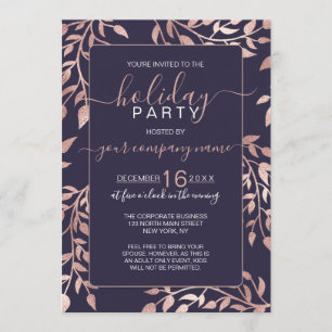Invitation Marine Rose bleu or feuille florale vacances d'ent