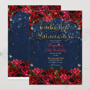 Invitation Marine Rose enchantée Blue & Gold Quinceañera 15