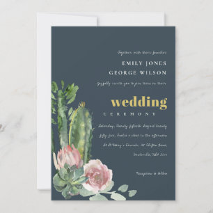 INVITATION MARINE ROSE FLORAL DÉSERT CACTI FOLIAGE MARIAGE