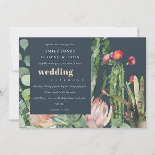 INVITATION MARINE ROSE FLORALE CACTI FAUNA MARIAGE DE COULEUR