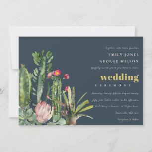 INVITATION MARINE ROSE FLORALE CACTI FAUNA MARIAGE DE COULEUR