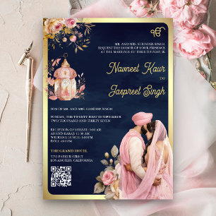 Invitation Marine rose Florale QR Code Anand Karaj Sikh Maria