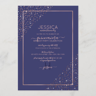 Invitation Marine Rose Gold Confetti Corners Quinceañera