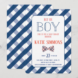 Invitation Marine Rouge Plaid Bow Cravate bébé garçon douche