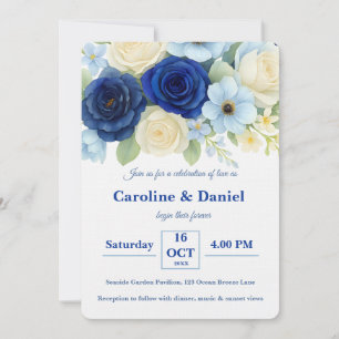 Invitation Marine Royal Bue Mariage Aquarelle couleur ivoire
