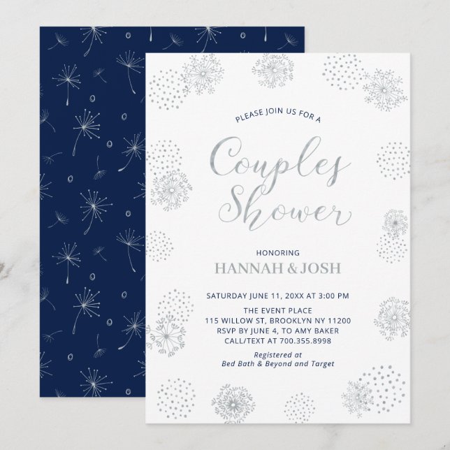 Invitation Marine & Silver Couples modernes Wedding shower In (Devant / Derrière)