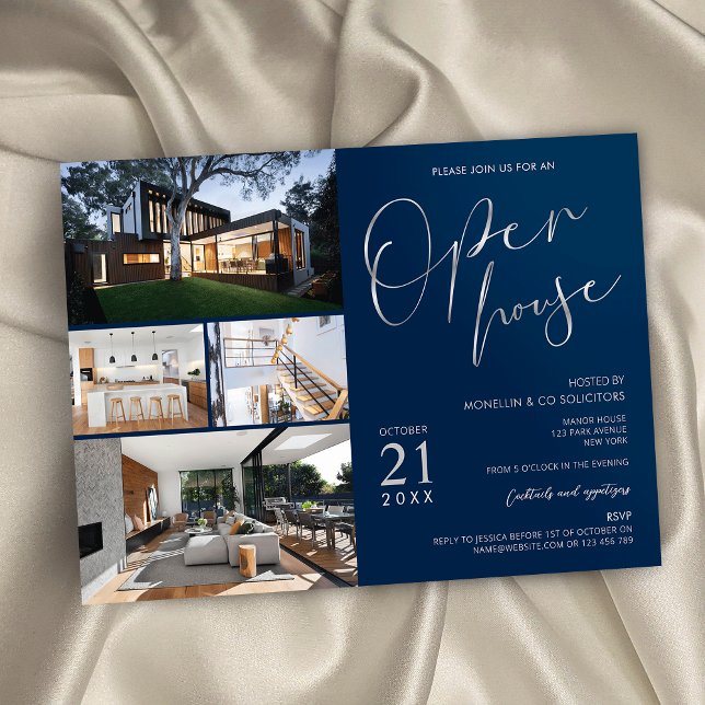 Invitation Marine & Silver Moderne Immobilier Open House Phot (Créateur téléchargé)