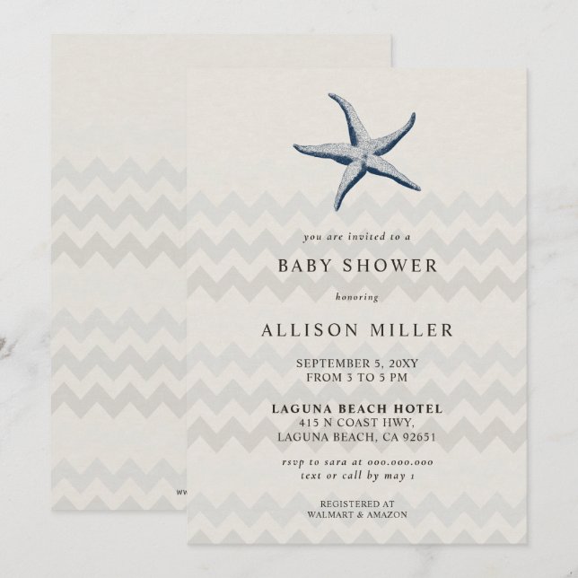 Invitation Marine Starfish Beach Ocean Baby shower à thème (Devant / Derrière)