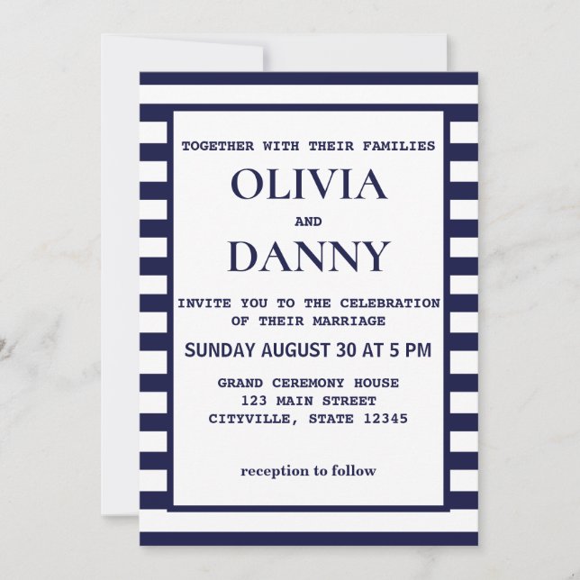 Invitation Marine Stripe Beach Mariage (Devant)