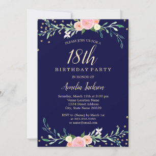 Invitation Marine Sweet Floral Sparkle Confetti 18e anniversa