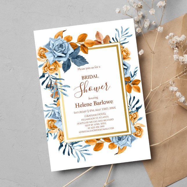 Invitation Marine Terracotta Floral Boho Elégante Fête des ma (Navy Terracotta Floral Boho Elegant Bridal Shower Invitation)