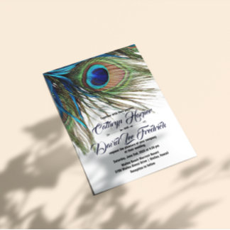 Invitation Marine Turquoise Peacock Feather Boho Wedding Invi