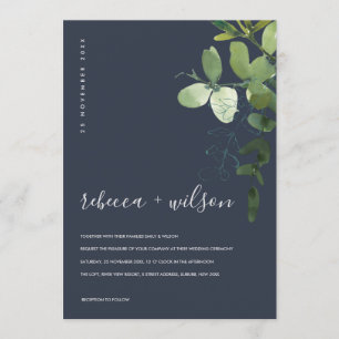 INVITATION MARINE VERT EUCALYPTUS FOLIAGE MARIAGE DE COULEUR 
