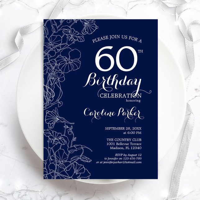 Invitation Marine White Floral 60e fête d'anniversaire (Créateur téléchargé)