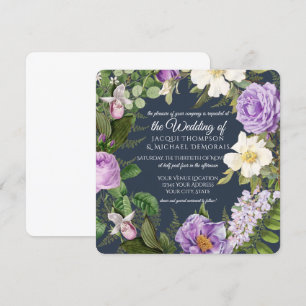 Invitation Marine White Lavender Roses Vintage Botanique Flor