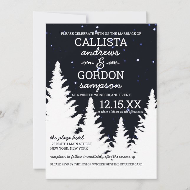 Invitation Marine White Neige hiver Wonderland Mariage (Devant)