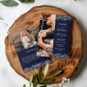 Invitation Marine White Rose présente 2 en 1 Mariage photo